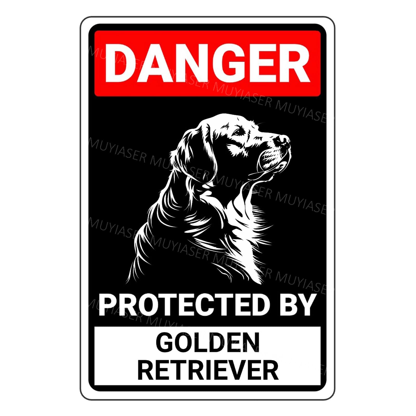 Danger Protected By Golden Retriever Beware Of Dog Sign Aluminum Metal Tin