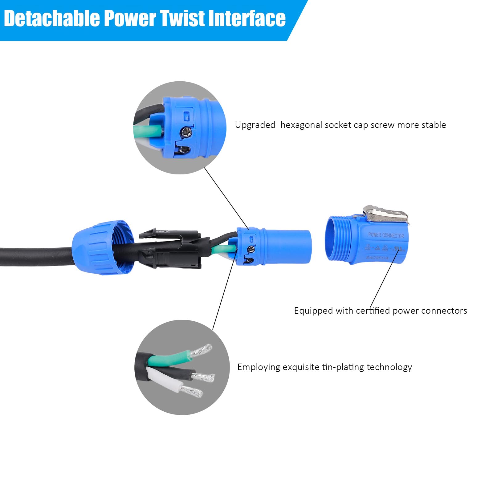 Toronce - Cable PowerCon hecho a mano CA 14 AWG Cable de alimentación para haz de pantalla LED, cabezal móvil, extensión de luz Speakon (6 pies)