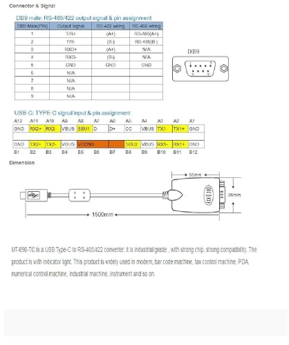 Miniatura 5 de UTEK UT-890-TC USB Tipo-C a RS-485/422 Convertidor serie con protección ESD