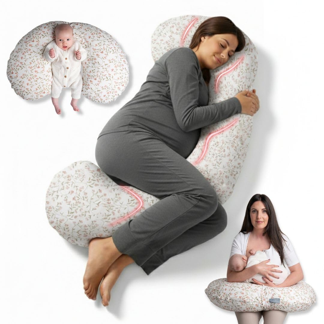 BellaMoon Almohada de embarazo 3 en 1, soporte de almohada de cuerpo completo para mujeres embarazadas, almohadas de embarazo ajustables en forma de C para dormir, amamantar y tumbona para bebé, funda