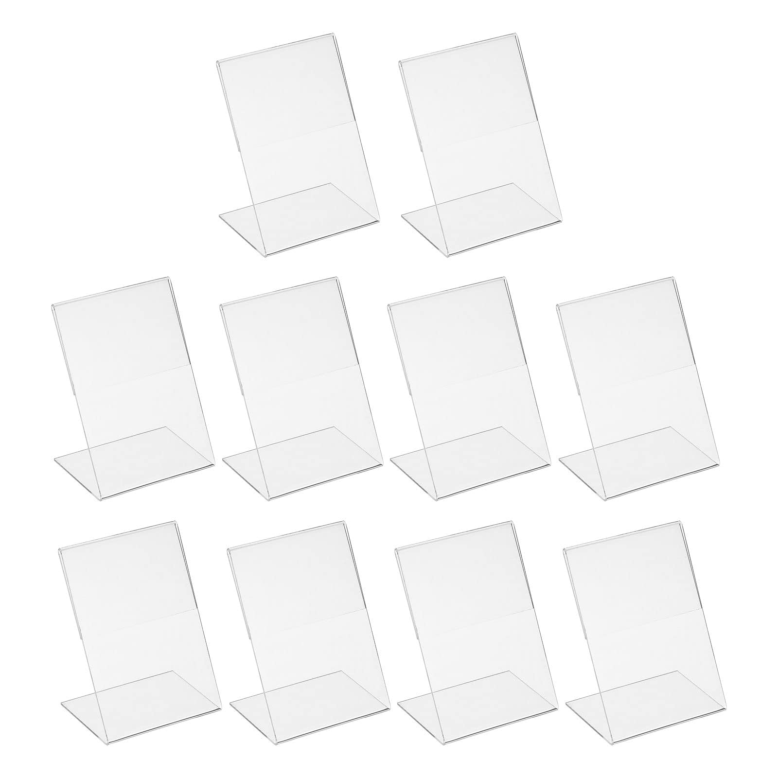 TA-VIGOR Mini Acrylic Sign Holder 2.8x4, 10 Pack Clear Acrylic Name Card Holder Slant Back Display Holder Vertical L Shape Table Sign Stand for Office Retail Store Countertop