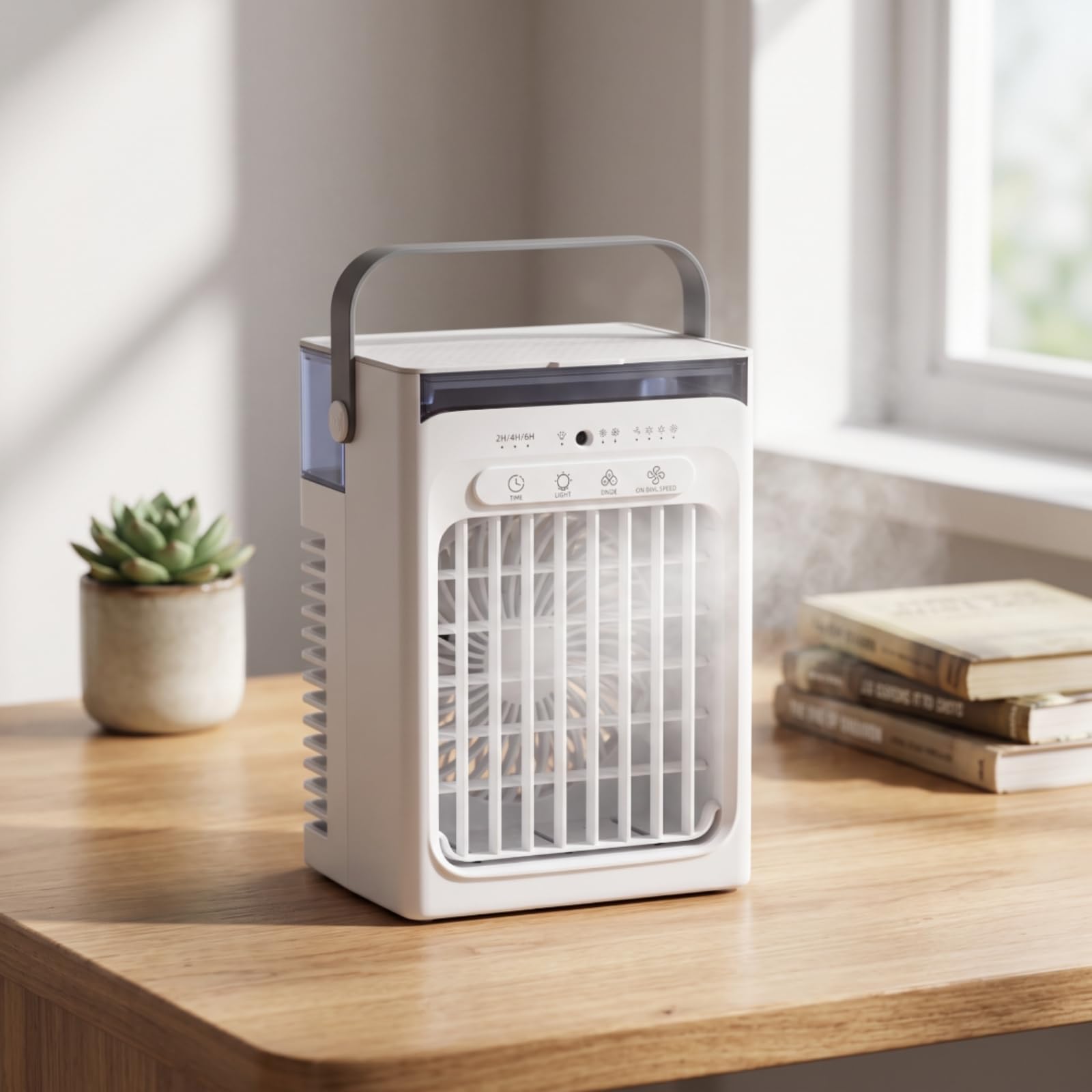 Gralara Raffrescatore Evaporativo Portatile da Tavolo Mini Condizionatore Portatile 3 in 1 Ventilatore con Luce LED per Scrivania, Ufficio, Dormitorio