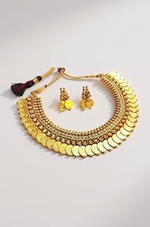 YouBella Pearl Traditional Temple Coin Necklace Set for Women