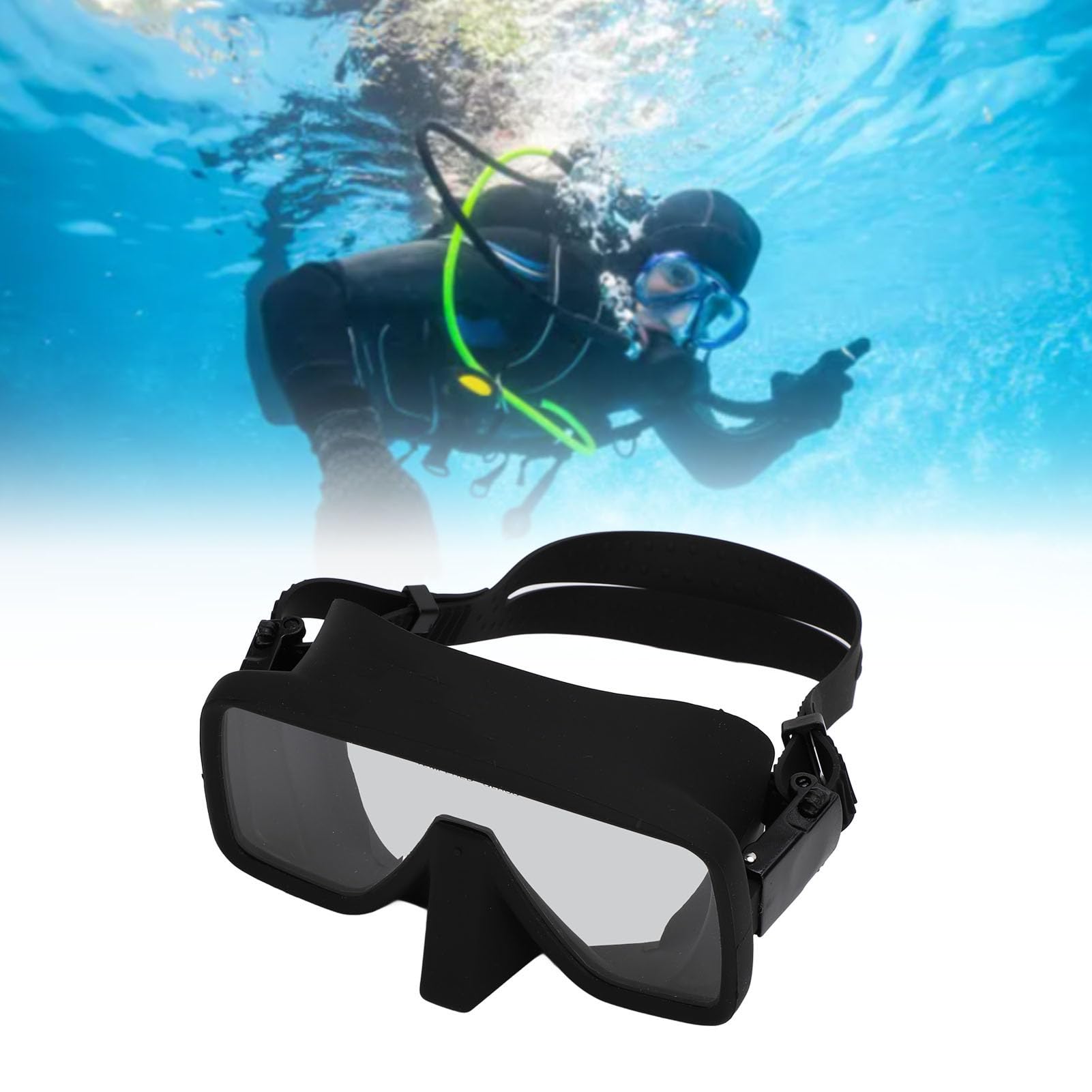 Generic Auslaufsichere Taucherbrille mit Bruchsicherem Gehärtetem Glas Zum Schnorcheln und Freitauchen – Schwarzes Silikon mit Bequemer Passform