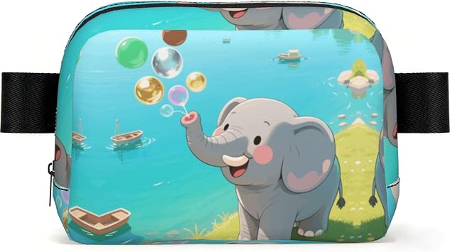 Elephant Blowing Bubbles Fanny Pack Crossbody Waist Bag Pack Waterproof Mini Belt Bag Bum Hip Bag for Men Women