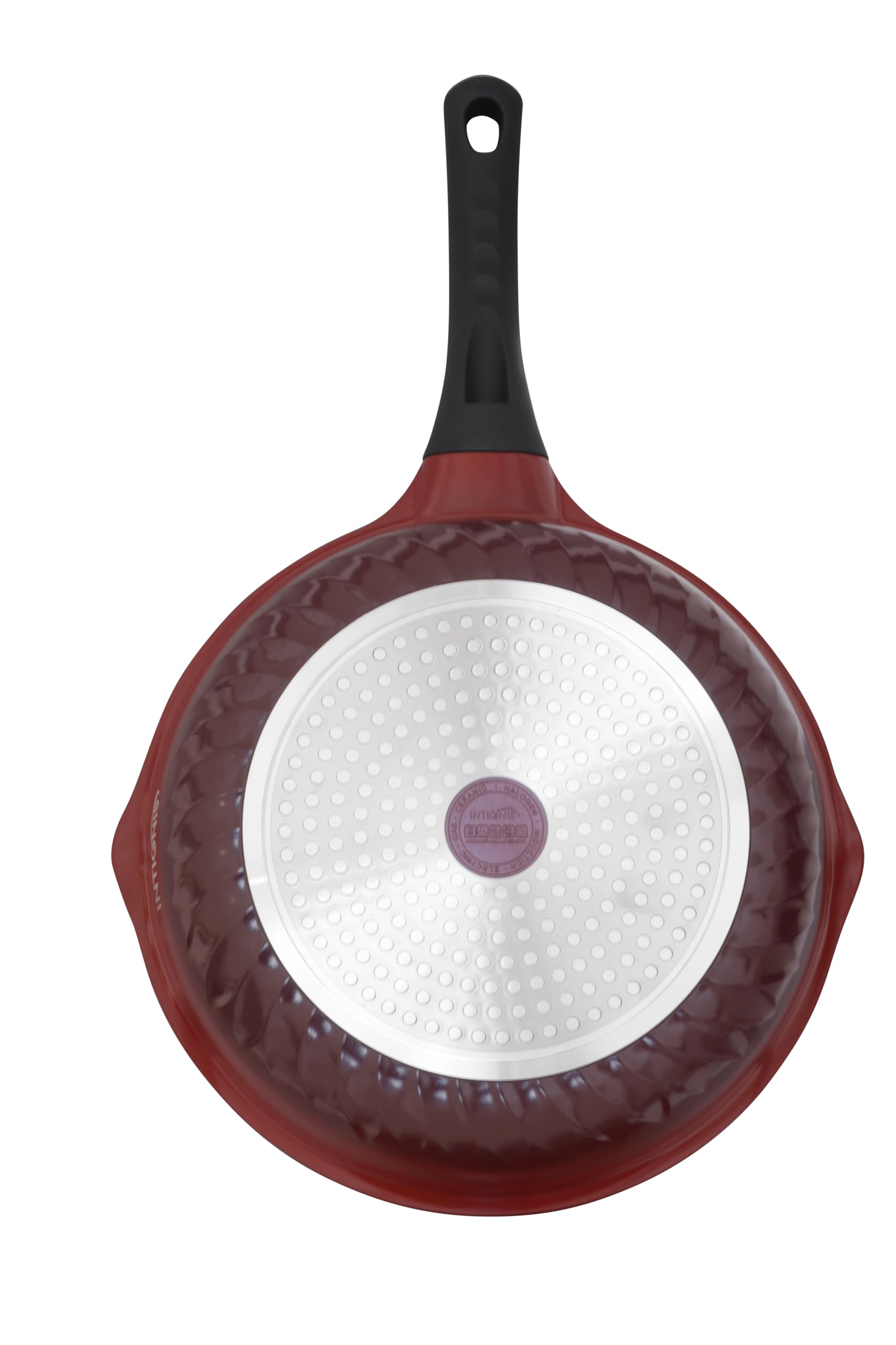 Sartén con tapa de 28 cm, antiarañazos, sartén profunda, compatible con inducción, mango resistente al calor, revestimiento de piedra Greblon alemana, olla sin productos químico (Rojo, 24 CM)