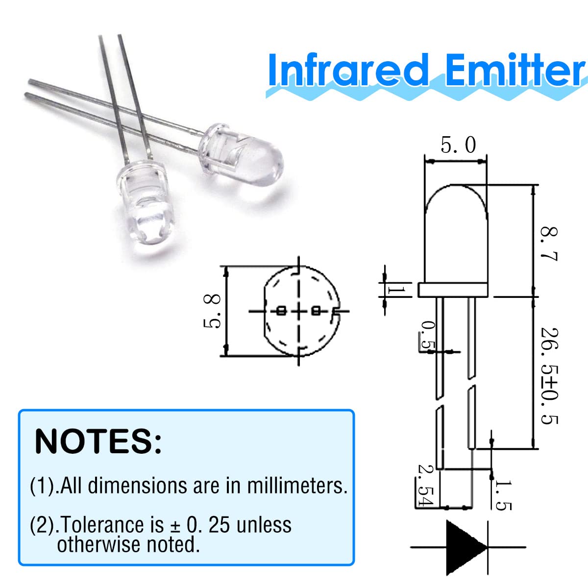 5mm Emettitore infrarosso + diodo ricevitore IR 18m per Arduino, 940nm Sensore LED ricevitore fotosensibile IC dedicato costruito/anti-interferenza forte, con resistore (20pairs)