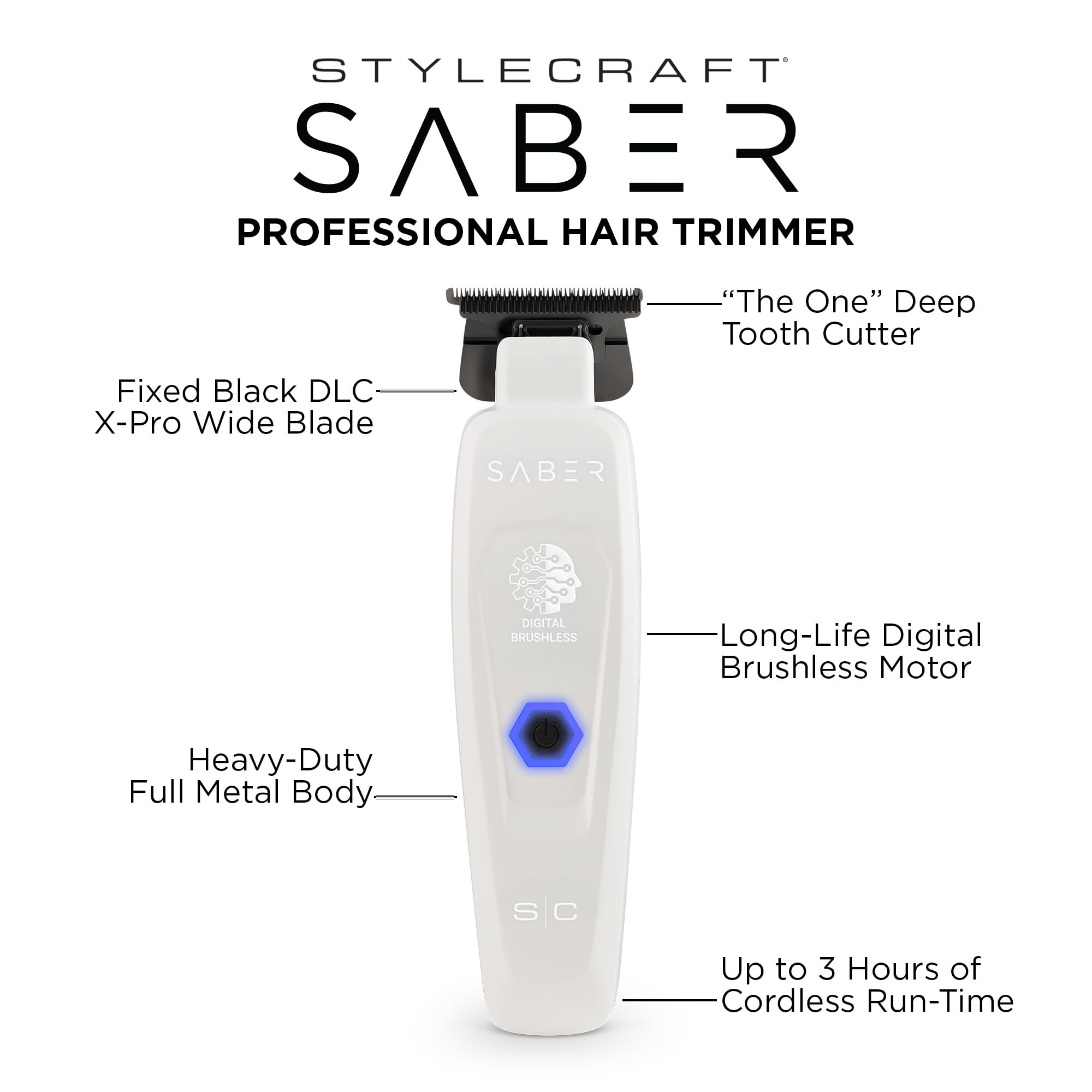 StyleCraft Saber and Precision Saber Professional Full Metal Body Digital Brushless Motor Cordless Hair Trimmer