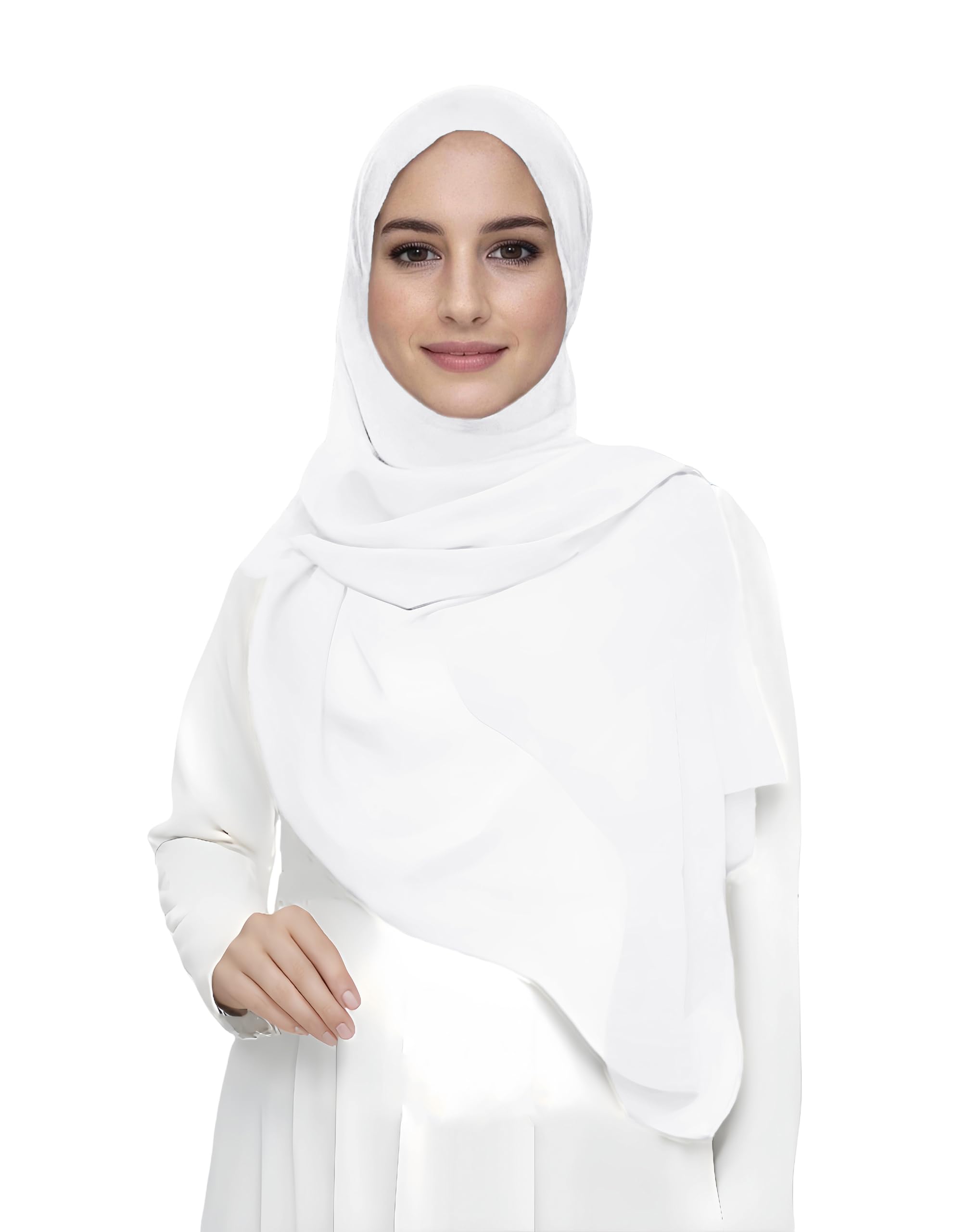 Premium Chiffon Hijab Head Scarf Shawl Wrap for Muslim Women Lightweight (White), White, One size