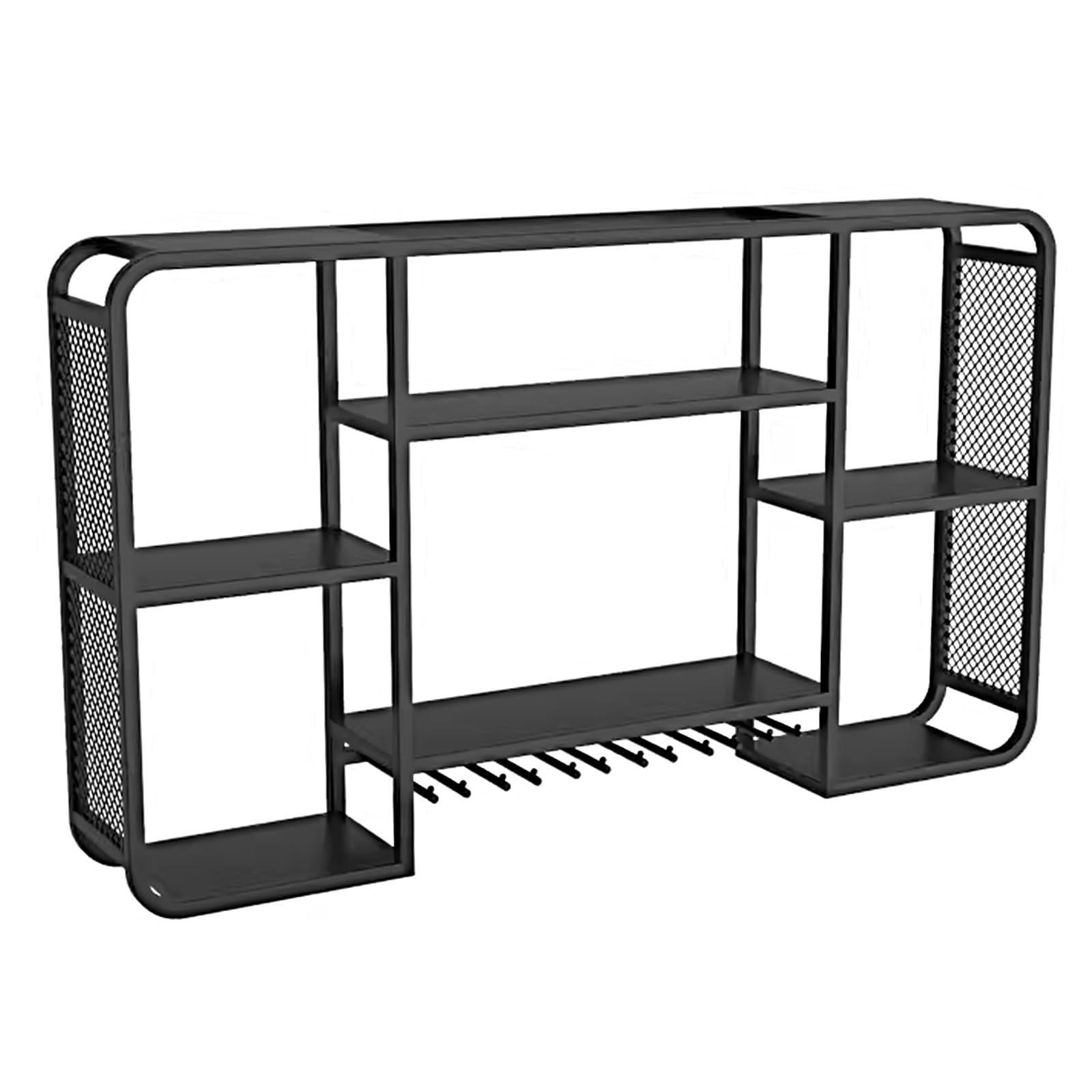 Botellero Vino de Pared Botellero Industrial de Pared con Metal Pintado, Botelleros Originales de Pared con Luz Led para Casa Cocina Bar Comedor(Black,100 * 20 * 70cm)