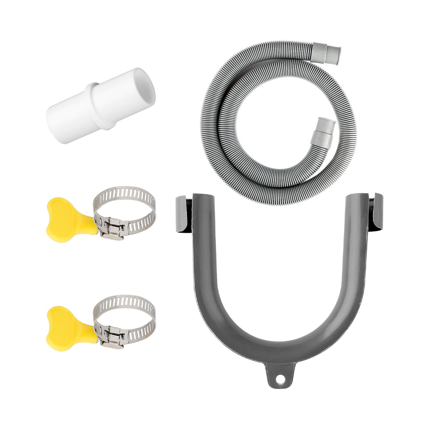 Hopzab Grey Washing Machine Drain Hose Extension Kit, 1 Metre Durable Polypropylene Universal Waste Pipe Replacement For Front Loaders, Dishwashers With U-Bend Holder & Clamps