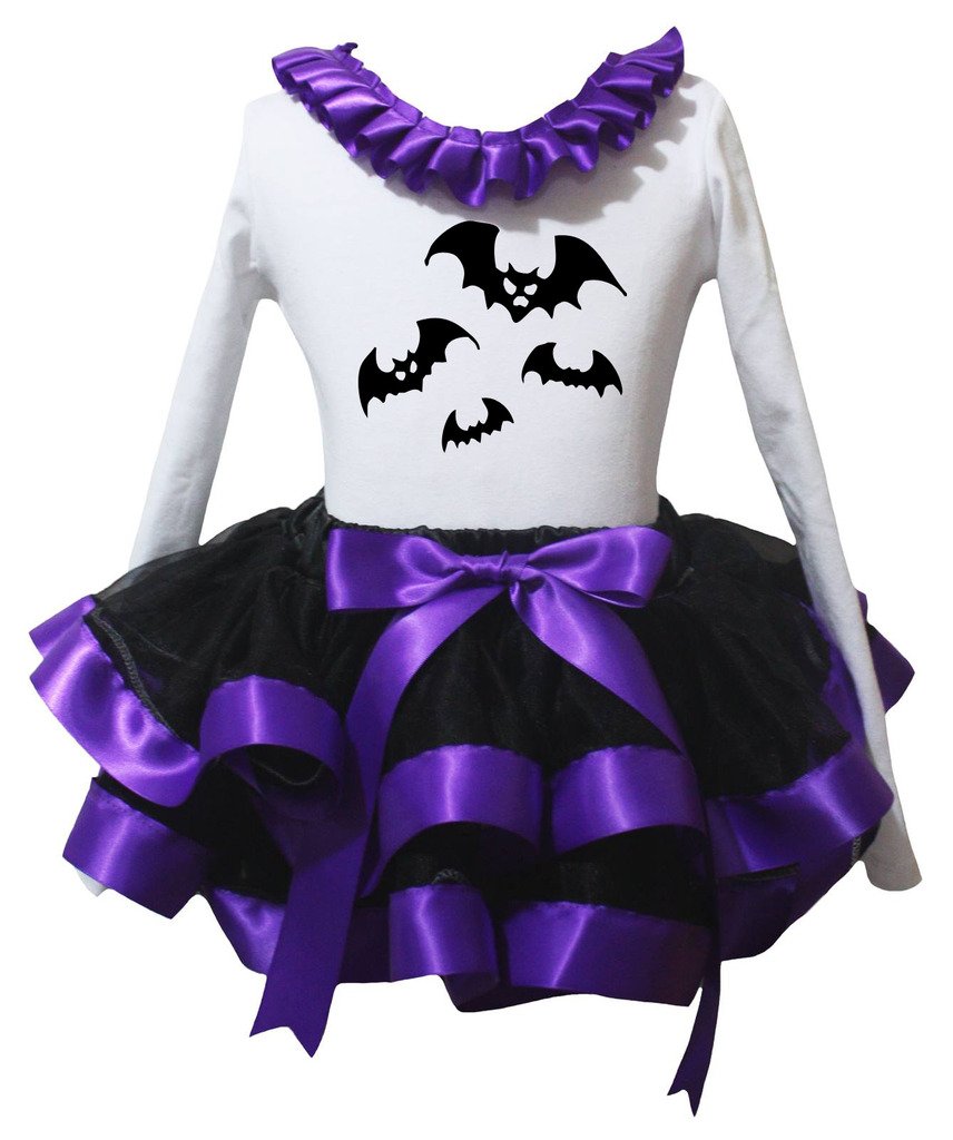 Camiseta de murciélagos con falda de pétalos y cinta morada infantil 2