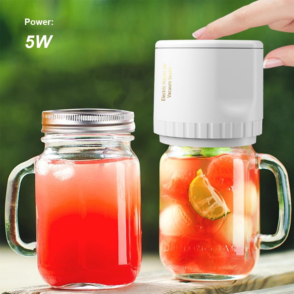 Sellador al Vacío Mason Jar Máquina selladora al vacío de tarros eléctricos, Kit de sellador al vacío inalámbrico for tarros de boca ancha y boca Regular, Kit de bomba de sellado(White 2 Stickers)