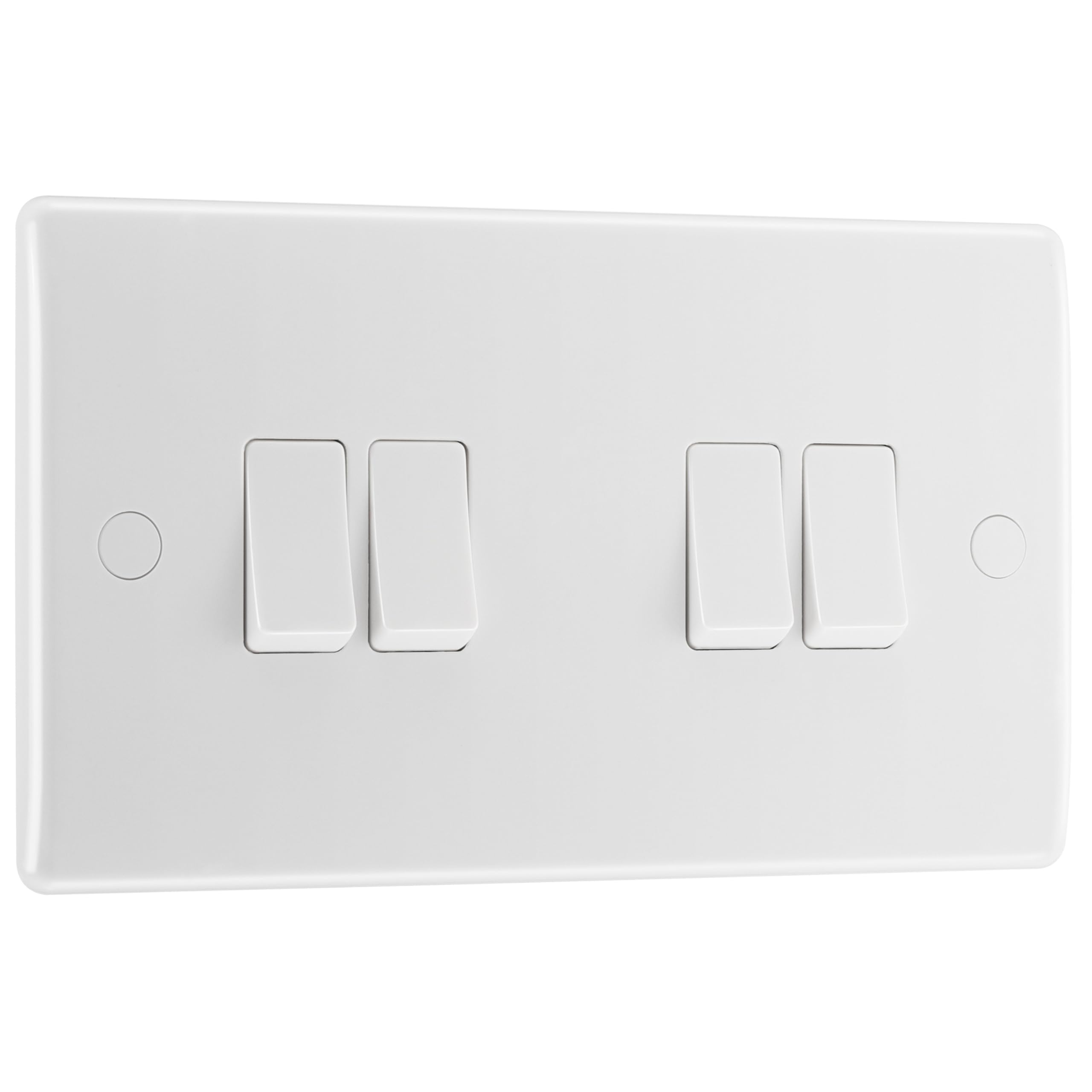BG 844 WHITE ROUND EDGE Quad Light Switch 4 Gang 2 Way Home Office Decorative