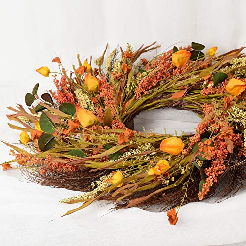Wofair 22 Inch Fall Wreath Front Door Wreath Grain Wreath Harvest Gold Wheat Ears Circle Garland Autumn Wreath For Front Door Wedding Wall Home Thanksgiving Decor #TOP2