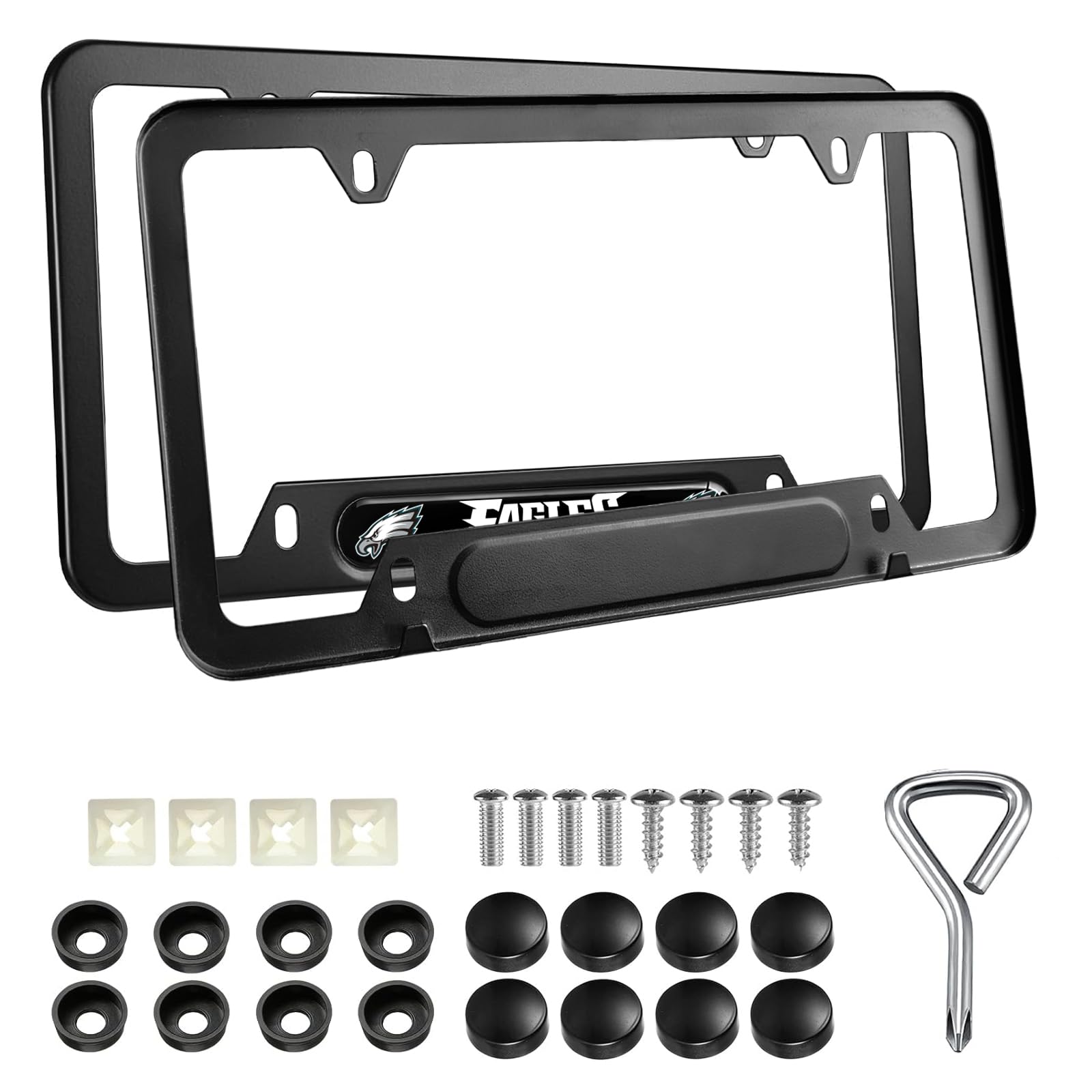 2PCS Black License Plate Frames, Car License Plate Bracket Holder, Premium Aluminum Alloy Weather Proof License Plate Covers with Screw Caps Cover Set Car Accessories