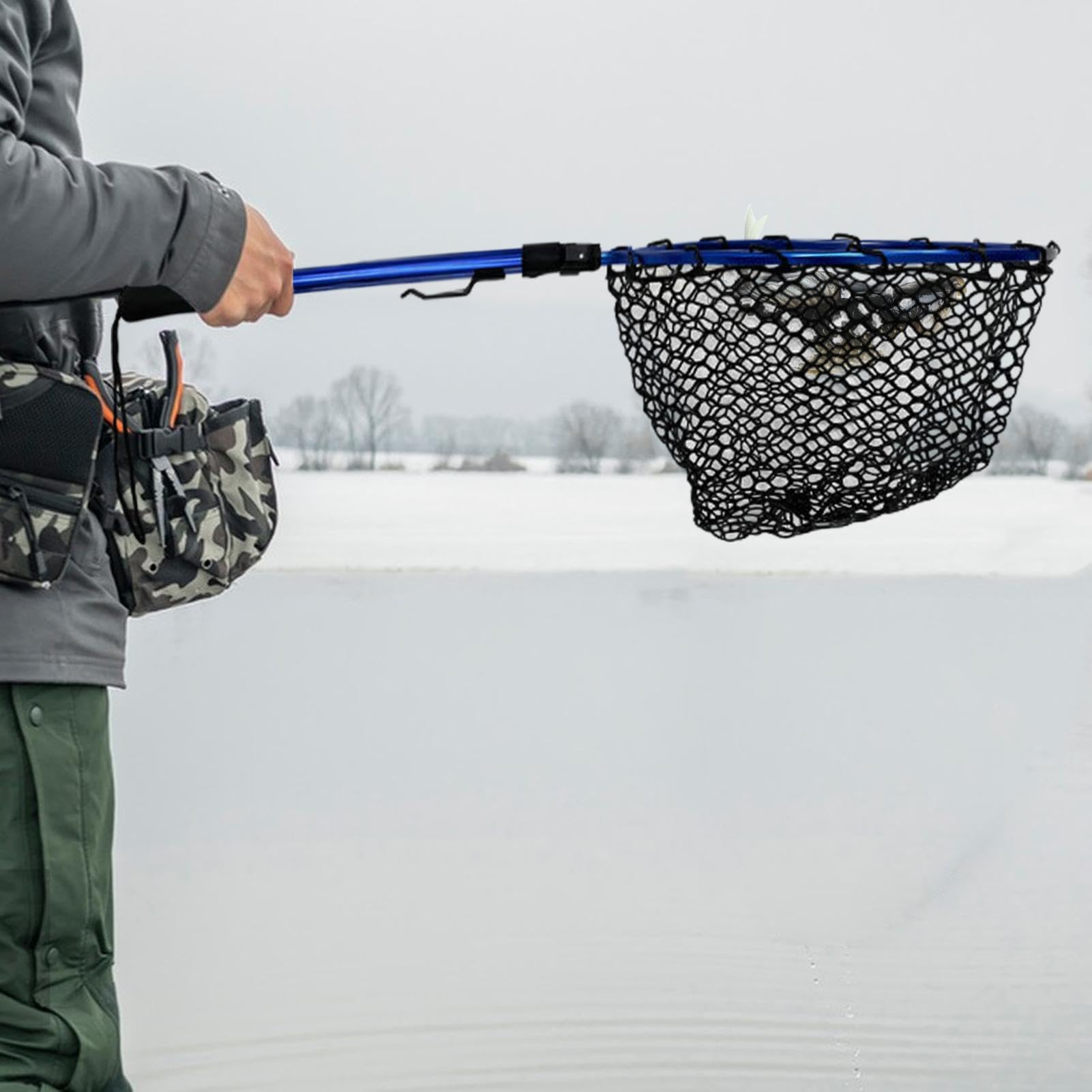 Red de pesca plegable con mango telescópico, gran red para pesca de agua salada y mar