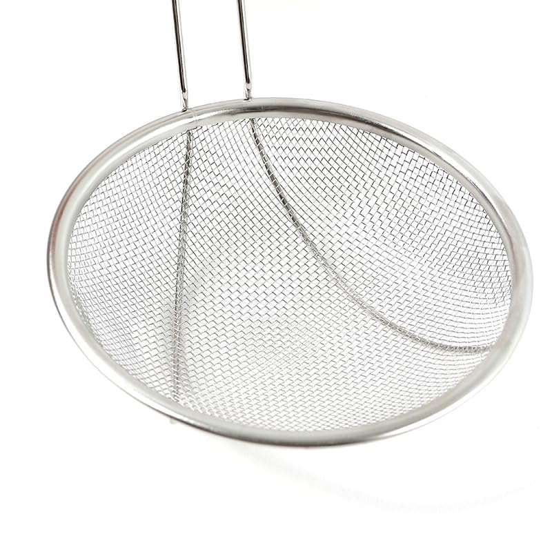 Image of 16cm Stainless Steel Deep Fry Net Skimmer Oil Strainer for Kitchen Frying Spoon for Puri & Poori Strainer Kitchen Utensil for Frying, Cooking & Straining Food Strianer Wood Handle (Pack of 1)