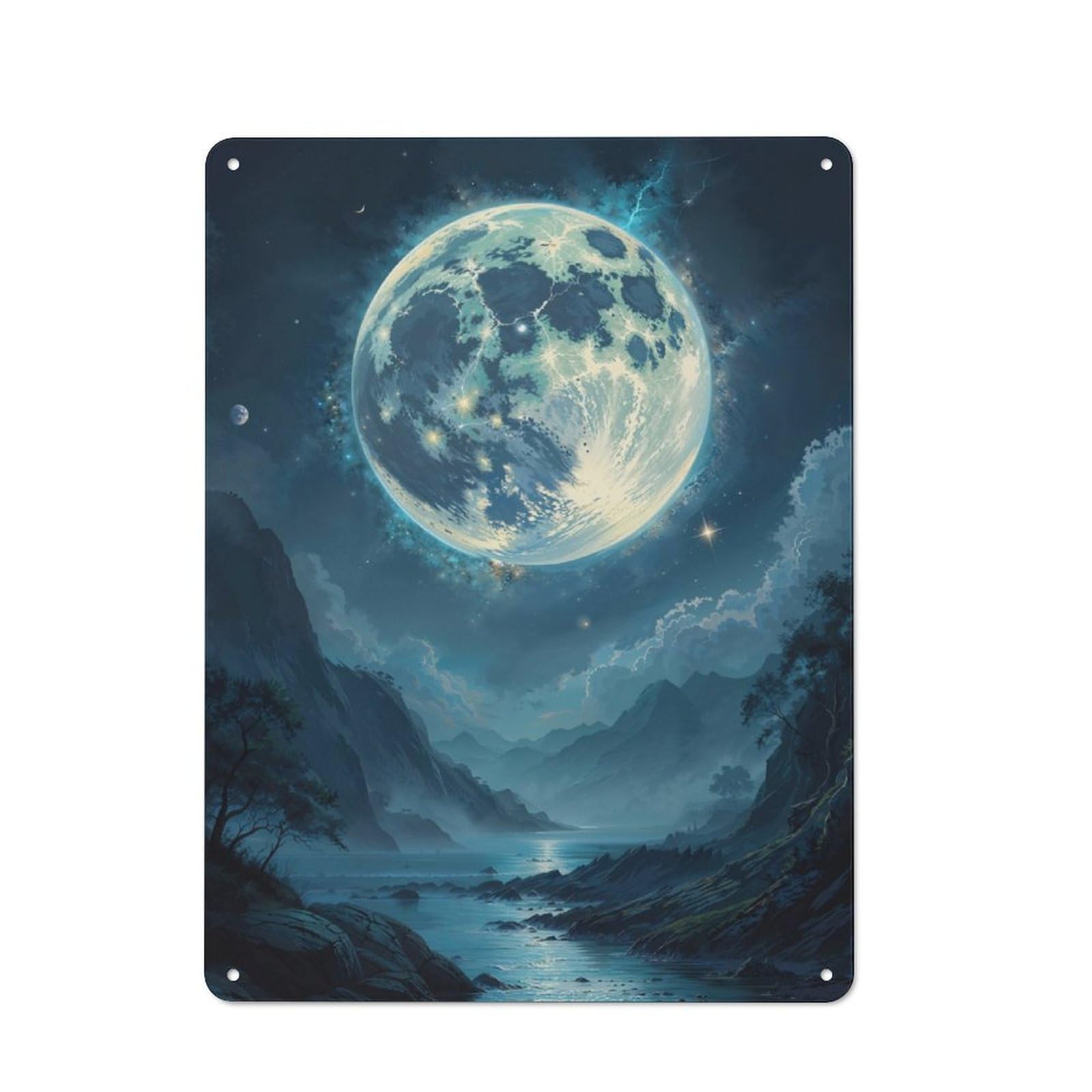 Junmoney Giant Moon Over Mountains Metal Sign 40X30cm With For Workshop Wall, Rustic Decor, For Collectors Decorating Workshops And Hobby Rooms