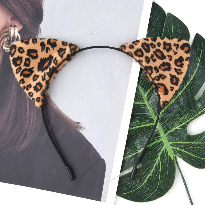 Leopard Print Cat Ears Heandband for Women Leopard Print Hair Accessories Hair Wrap Cheetah Cat Ear Hair Band for Party Cosplay Ear Headwear Headdress Hair Hoop for Women - Image 2
