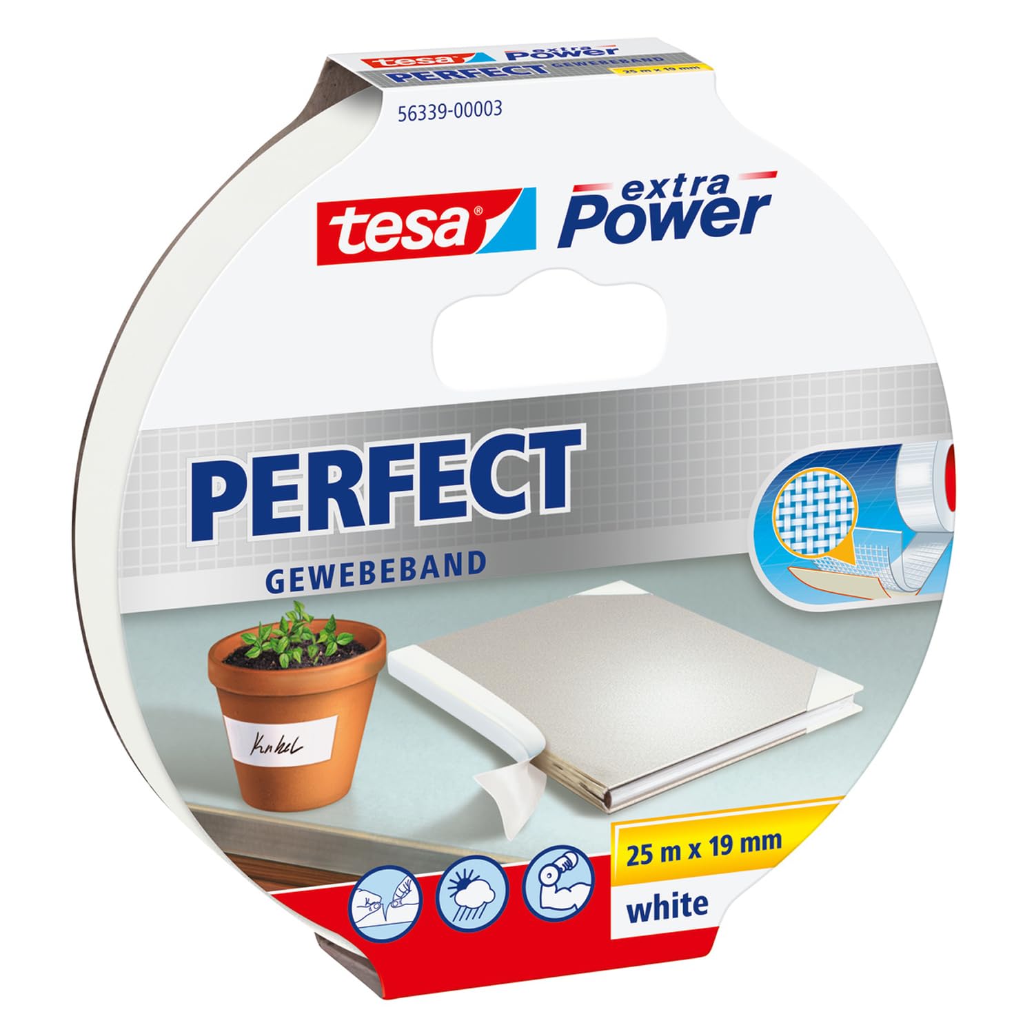 tesa 56339-00003-01 Extra power Cloth Tape white 25m x 19mm hand-t...