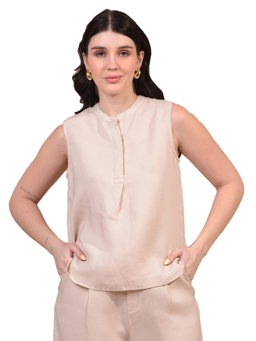 Women's Beige Sleeveless Top-image-24