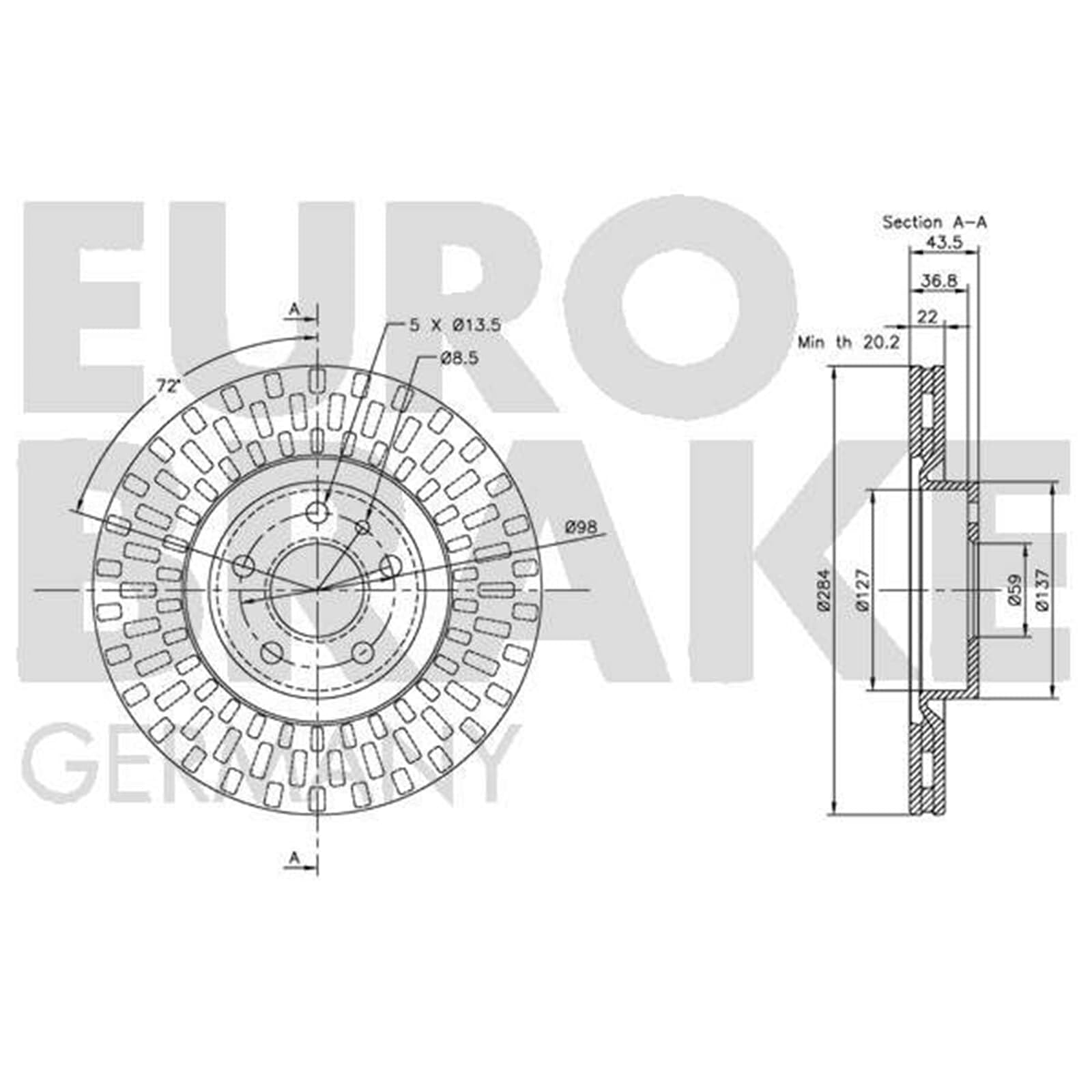 Eurobrake Bremsscheiben 284mm + Beläge vorne | 5815209925 + 55022223104 Kompatibel mit Tipo Kombi (356_, 357_),Tipo Schrägheck (356_, 357_),Tipo Stufenheck (356_, 357_)