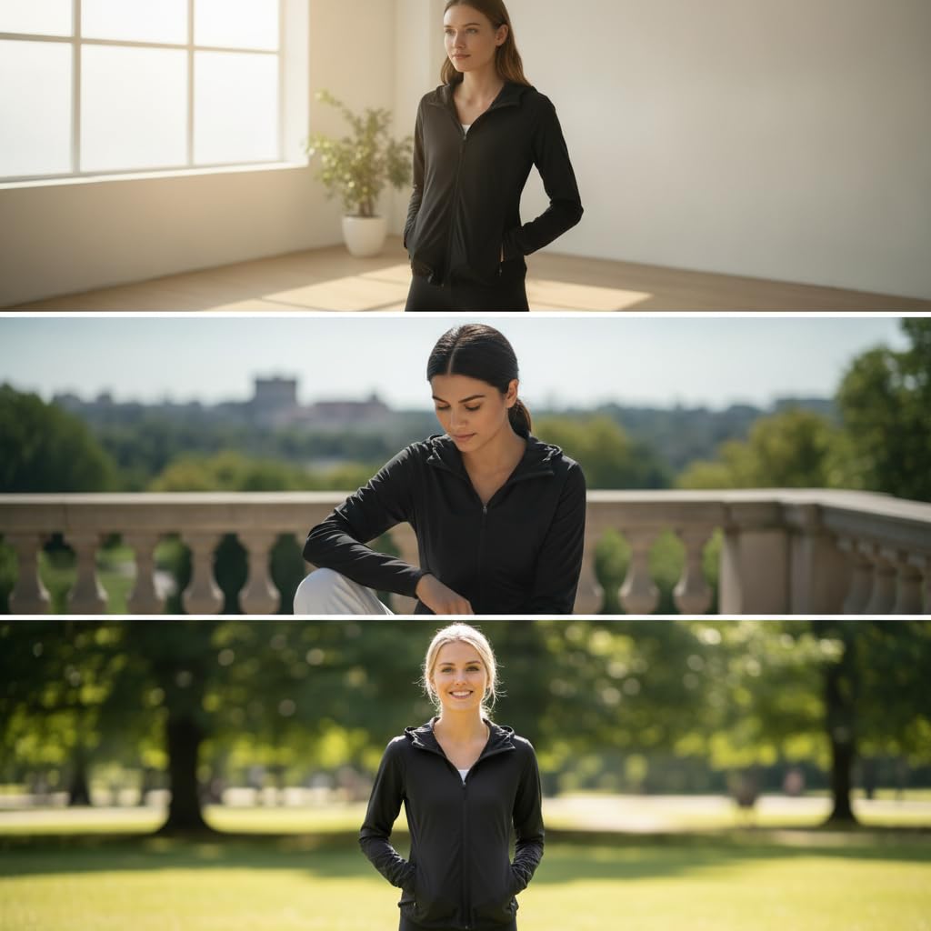 Jacke Damen – Leichte Sportjacke Damen mit Kapuze, schnelltrocknende Laufjacke & Trainingsjacke für Outdoor & Sommer