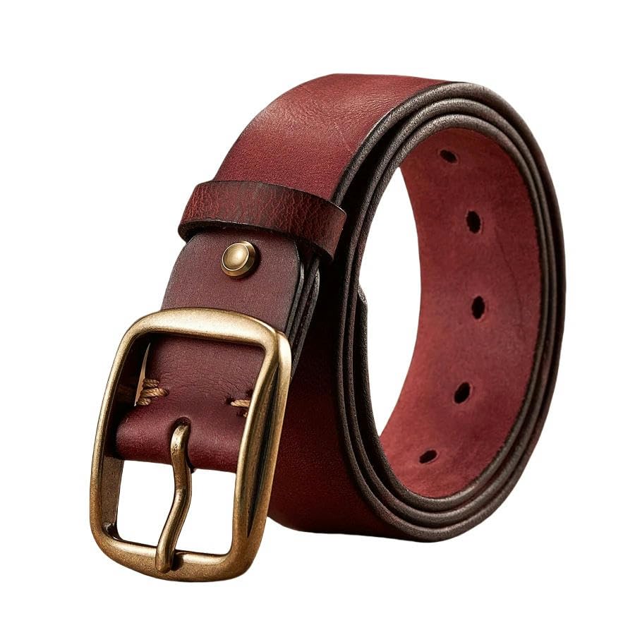 YLCYDLYU Gürtel Herren Dicke Kuhlattenkupfernadel Schnalle Wirklich Echter Ledergürtel Für Jeans Mode Casual Gürtel Männer Bund Retro Luxus Männlicher Gurt-Rotbraun-110 cm