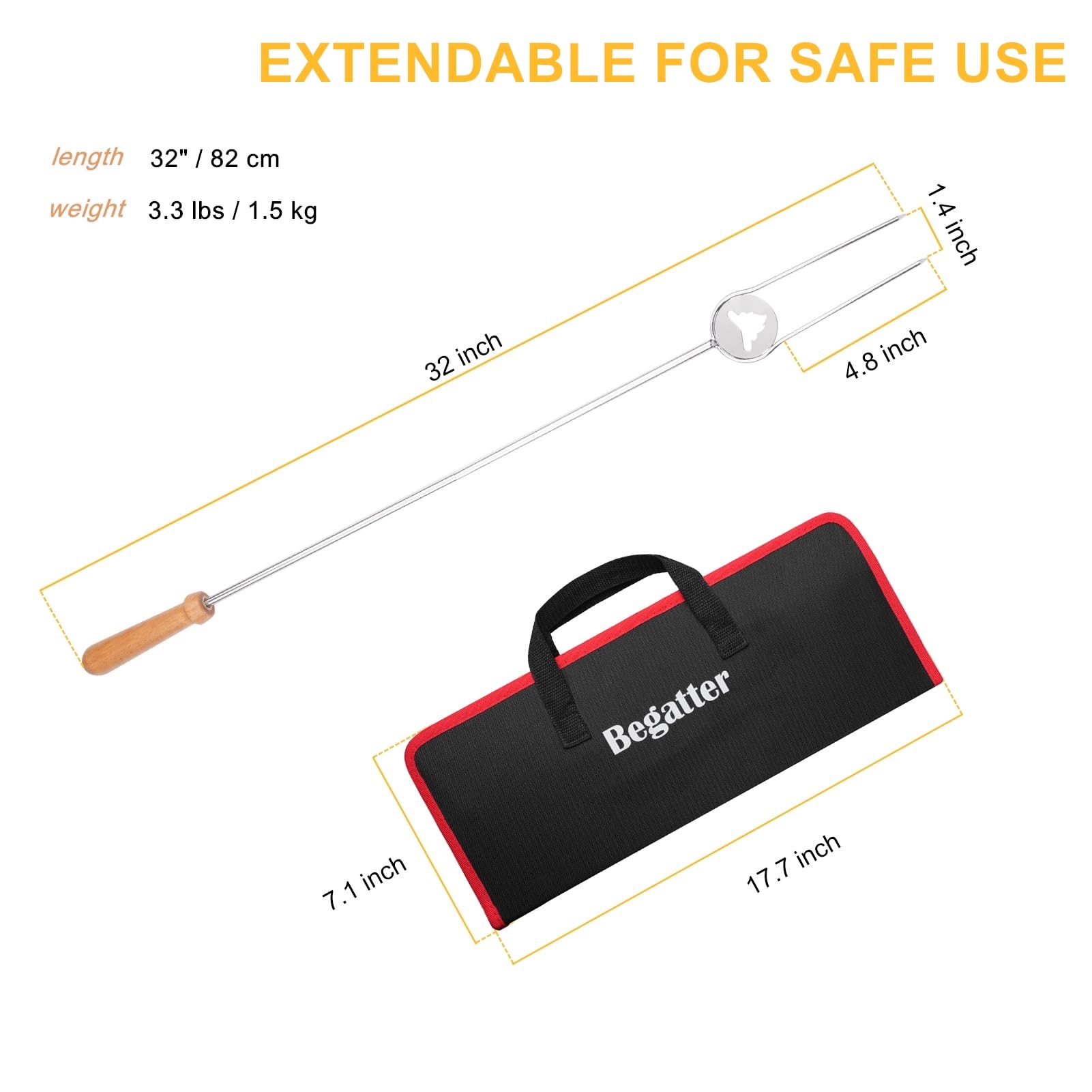 Begatter Grillspieße Lagerfeuer, Marshmallow Spieße Ausziehbar, Teleskop Barbecue Camping Grillgabel für Würstchen, mit Holzgriffen Inkl. Tasche (81cm)