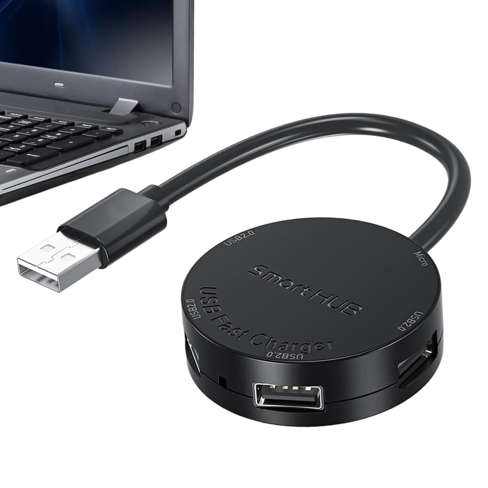 Station D'accueil USB-C Ronde 4 Ports - Hub 4-en-1 480 Mbps, Voyant LED, Compacte Pour Ordinateur Portable, Tablette, Téléphone - 4
