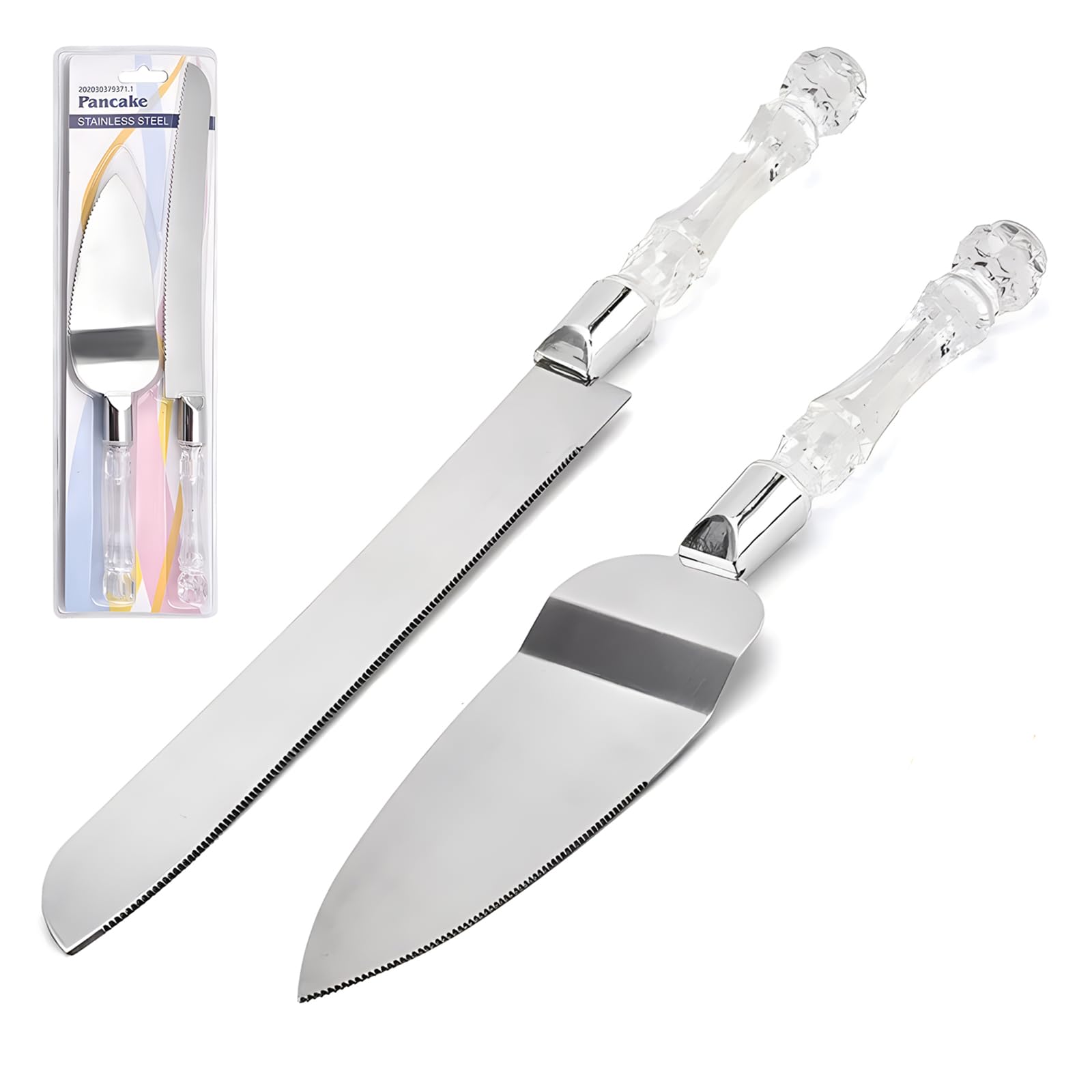 JYJLLM 2 Pieces Crystal Grip Cake Slice and Pie Server Set, Cake Cutter，Wedding Cake Knife and Server Set Gifts for Wedding Gathering, Anniversary, Engagement, Birthday Party