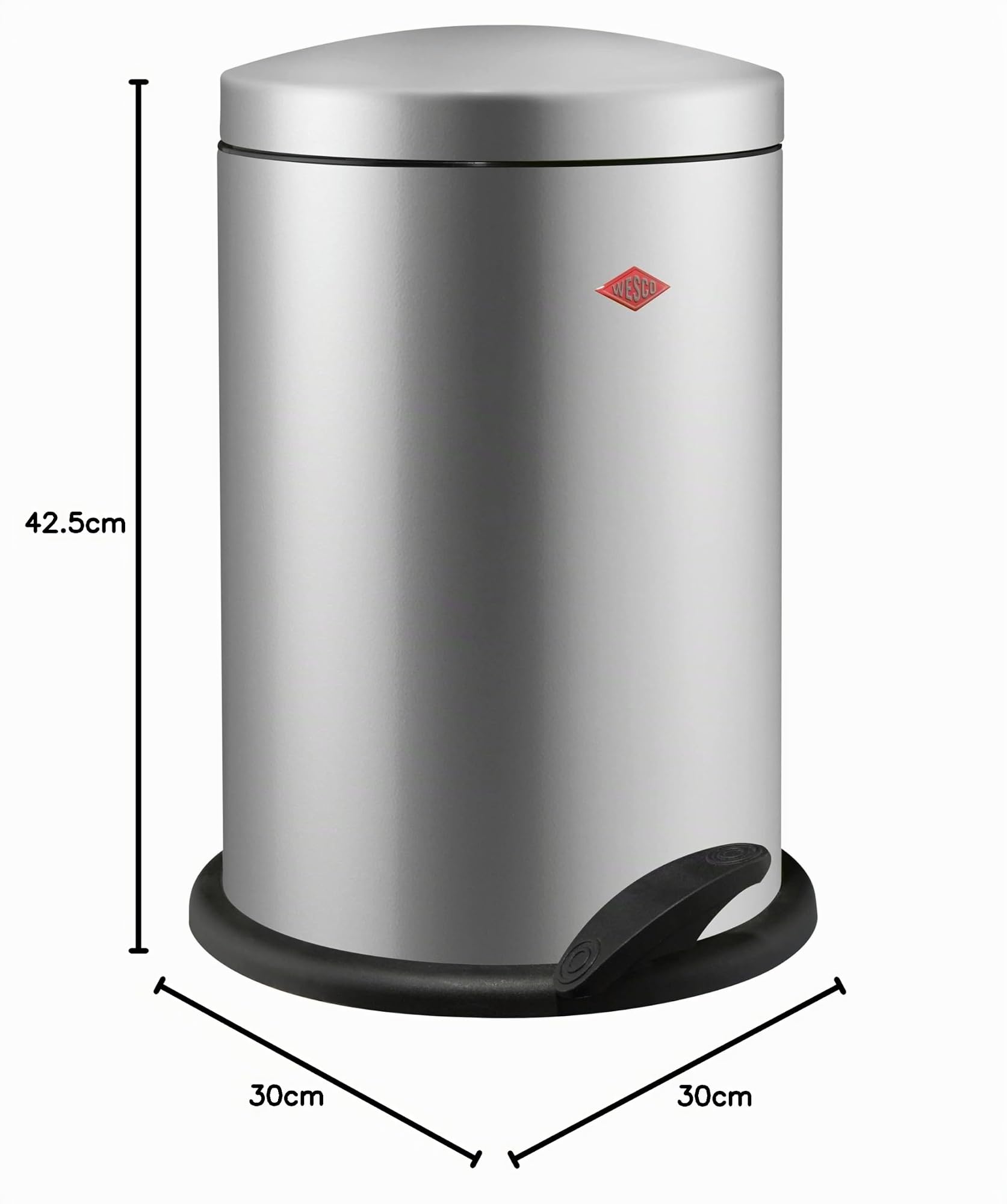 Wesco Tretabfallsammler 116 Praktischer Mülleimer aus Edelstahl in der Farbe Silber - 13 Liter Volumen - Kunststoff-Fußtritt