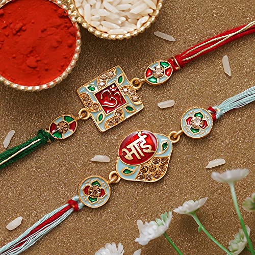 Image of eCraftIndia Set of 2 Multicolor Panda and Elephant Kids Rakhis with Roli Chawal Pack