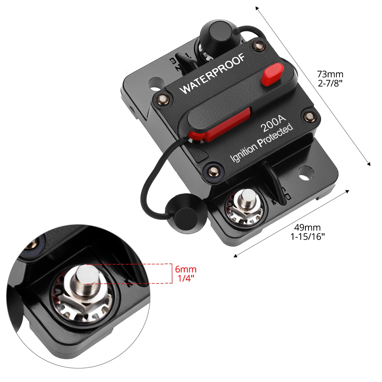 QWORK® Wyłącznik automatyczny 200 A, wyłącznik automatyczny z ręcznym resetowaniem, 12 V-48 V DC, do samochodów, łodzi i ciężarówek