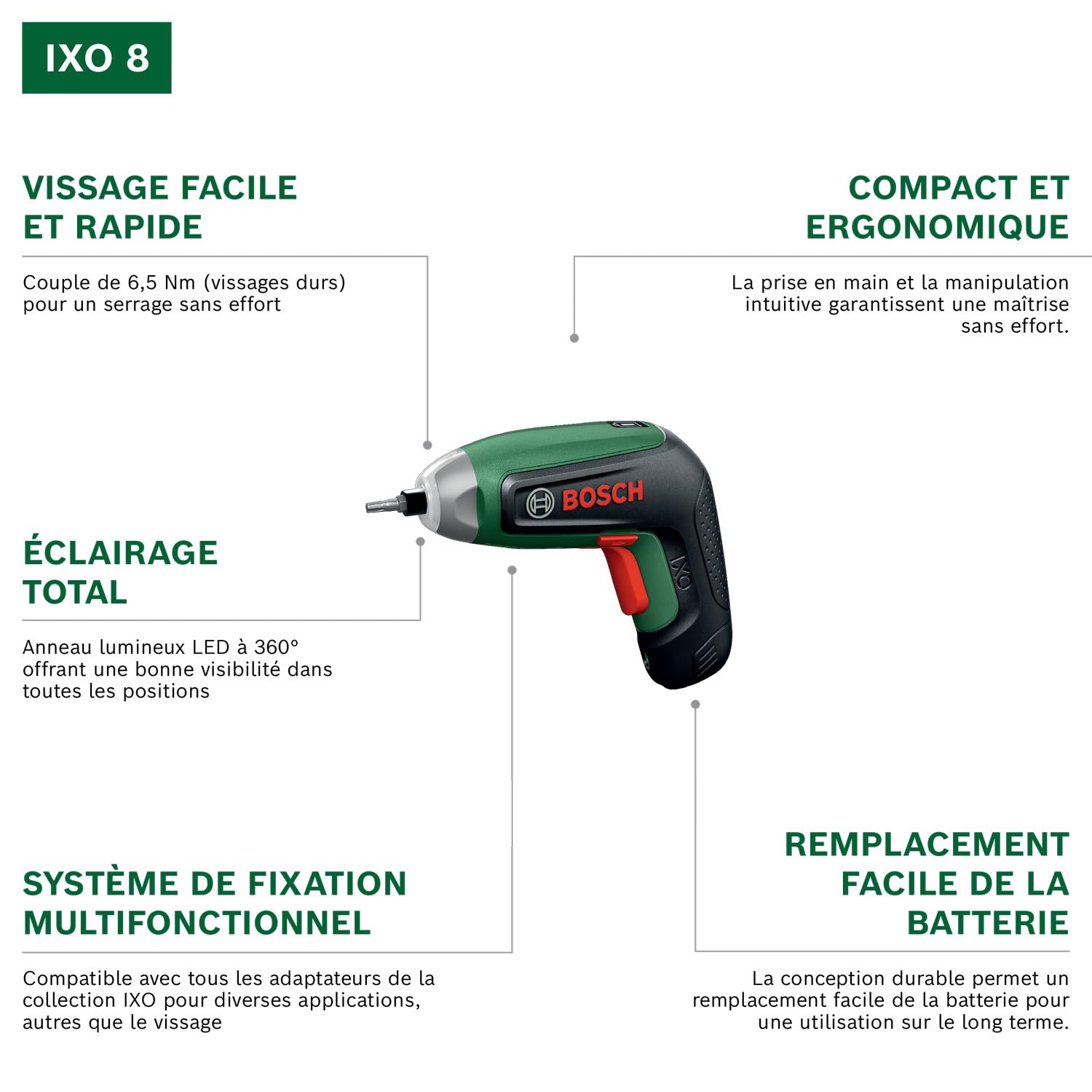 Bosch IXO 8 Visseuse sans fil (incl. jeu de 10 embouts et batterie 4V, en boîte de rangement)