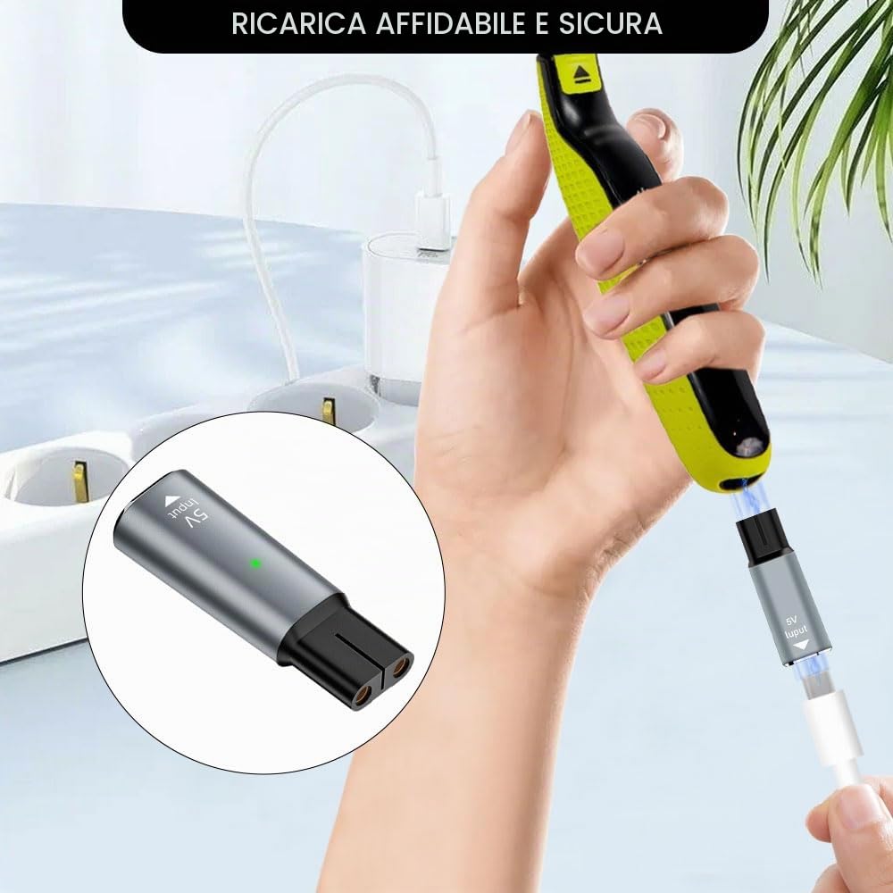 5 V Type-C Caricabatterie Adattatore per Phillips OneBlade QP2734 QP2724 QP2824 QP2834 QP4631 MG5910 MG7910 MG9510 QP1924 QP1324 USB-C Shaver Trimmer Charger Converter Compatibile con Philipp