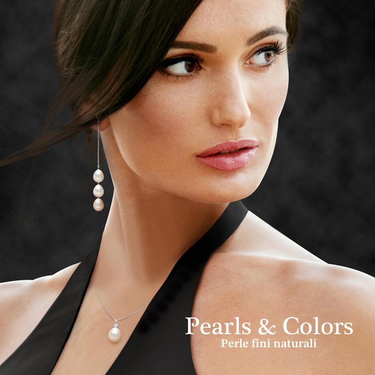 Pearls & Colors - Ciondolo perla coltivata d'acqua dolce pera, qualità AAA+, in argento 925, catenina inclusa, gioiello da donna