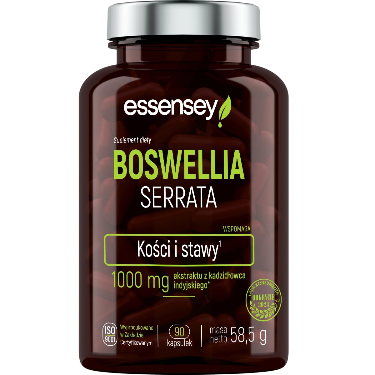 ESSENSEY - Kapsułki z Boswellią I 1000 mg w dziennej porcji I 90 Kapsułek I 600 mg Kwasu Bosweliowego I Dla wegetarianI 45 Dniowych porcji I Kapsułka z celulozy