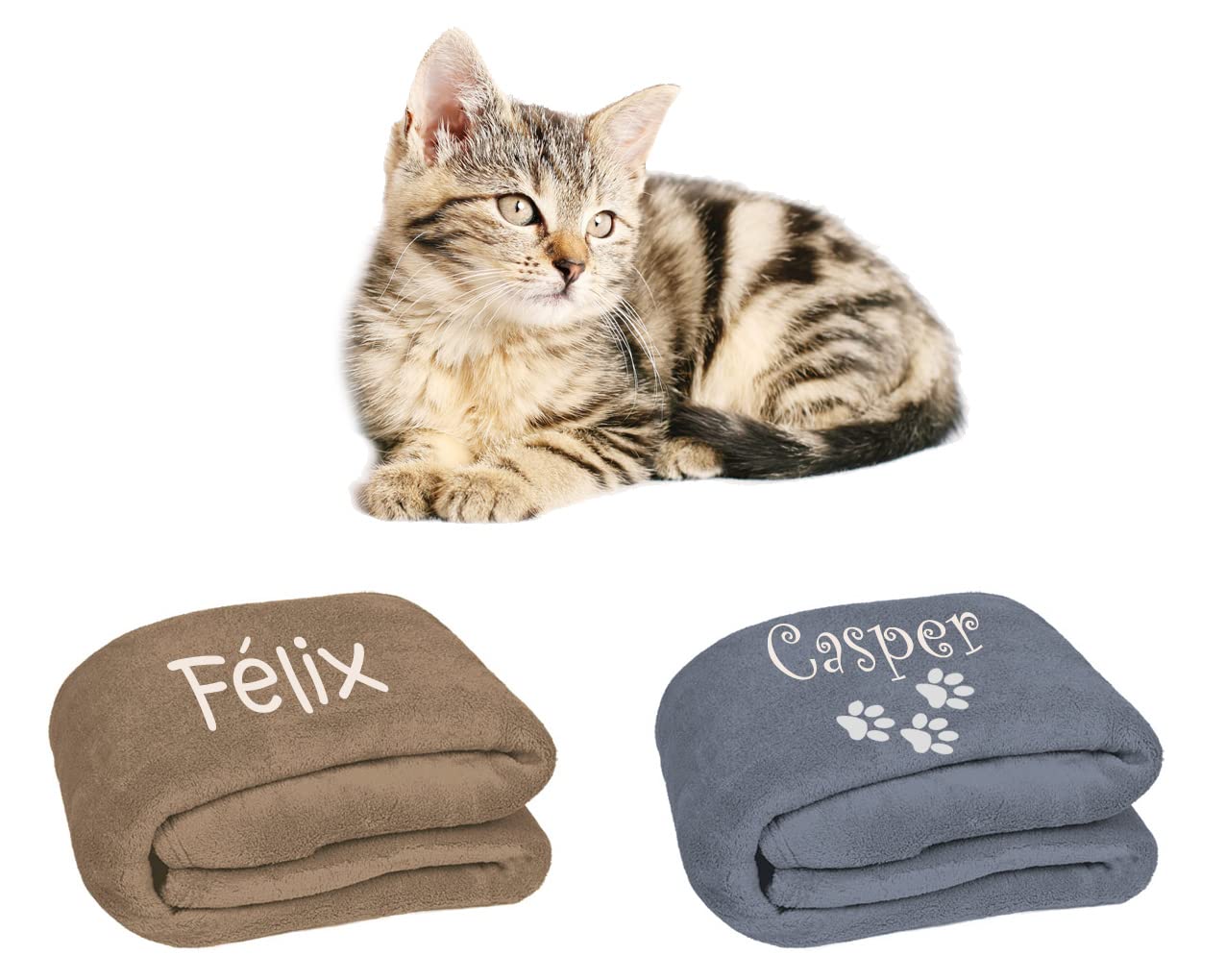 Couverture brodée et personnalisée pour Chat avec Son nom, Plaid, Protection canapé Fauteuil, Confortable, Polaire, 105x75cm, Chien, Animaux, Beige Gris Blanc Ciel Rose Noir Rouge