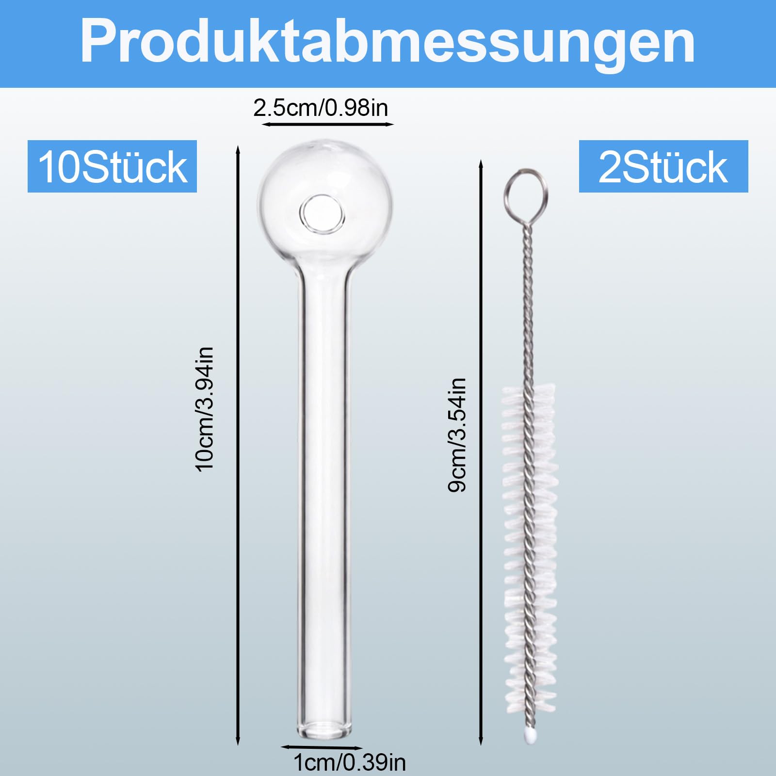 Glaspfeife Crystal, Ölpfeife Für Gras Mit Reinigungsbürsten, Hochwertige Borosilikatglas Röhre, 12-teiliges Set Mit 10 Glasbehältern Und 2 Reinigungsbürsten, Langlebiges Design Für Verschiedene Anwend