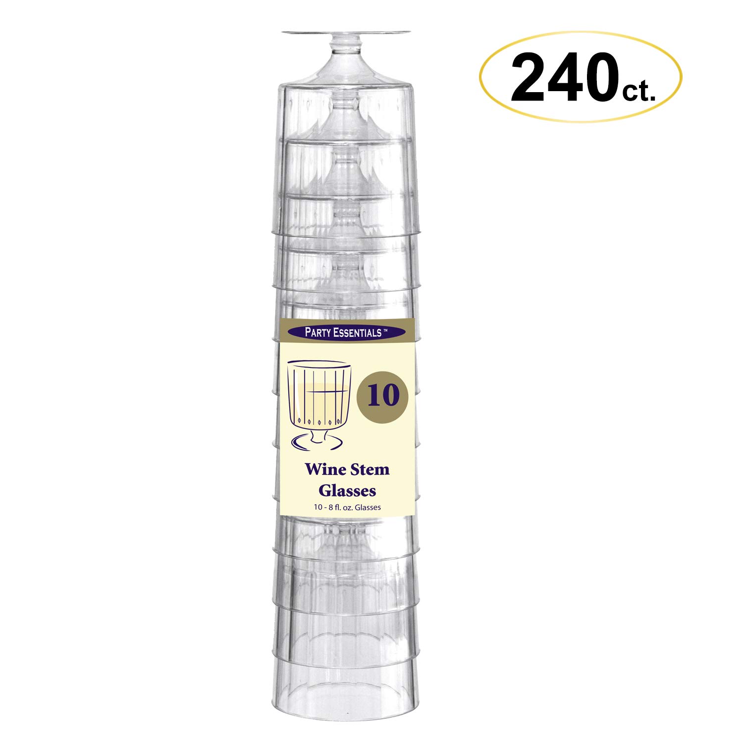 Party Essentials Elegance and Deluxe Plastic Wine Stem Glass, 8-Ounce Capacity, Clear (Case of 240)