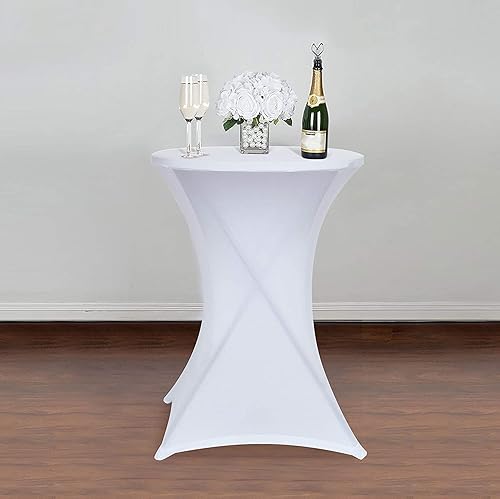 Miniatura 2 de Obstal Fundas de mesa de cóctel de elastano elástico blanco para bodas, banquetes y fiestas (30-32 pulgadas de diámetro x 42 pulgadas de alto, 1
