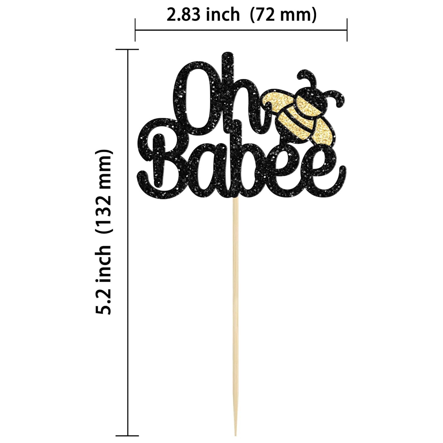 Gyufise 24Pcs Oh Babee Cupcake Toppers Black Glitter Bumble Bee Cupcake Picks Oh Baby Cake Decoration for Bee Theme Baby Shower Kids Birthday Party Decorations Supplies - Image 2