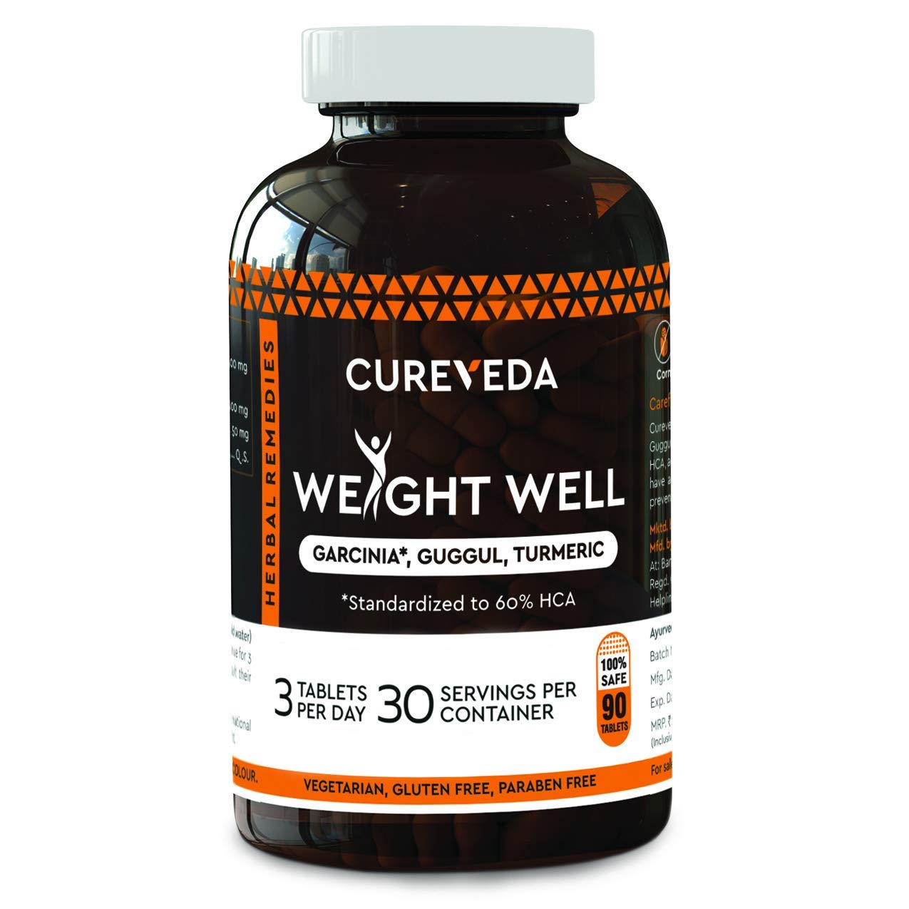 Cureveda Weight Well Herbal Tablets | Weight Management Supplement for Men & Women | Vegetarian, Gluten & Paraben Free (60 Tablets)