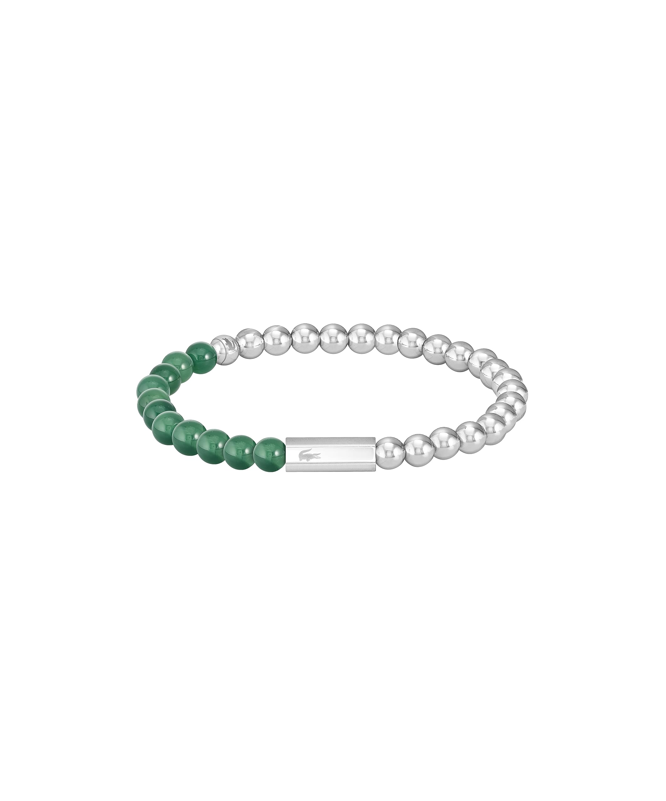Lacoste Men's SCOTTIE Collection Beaded Bracelet in Stainless Steel and Green Jade - 2040245