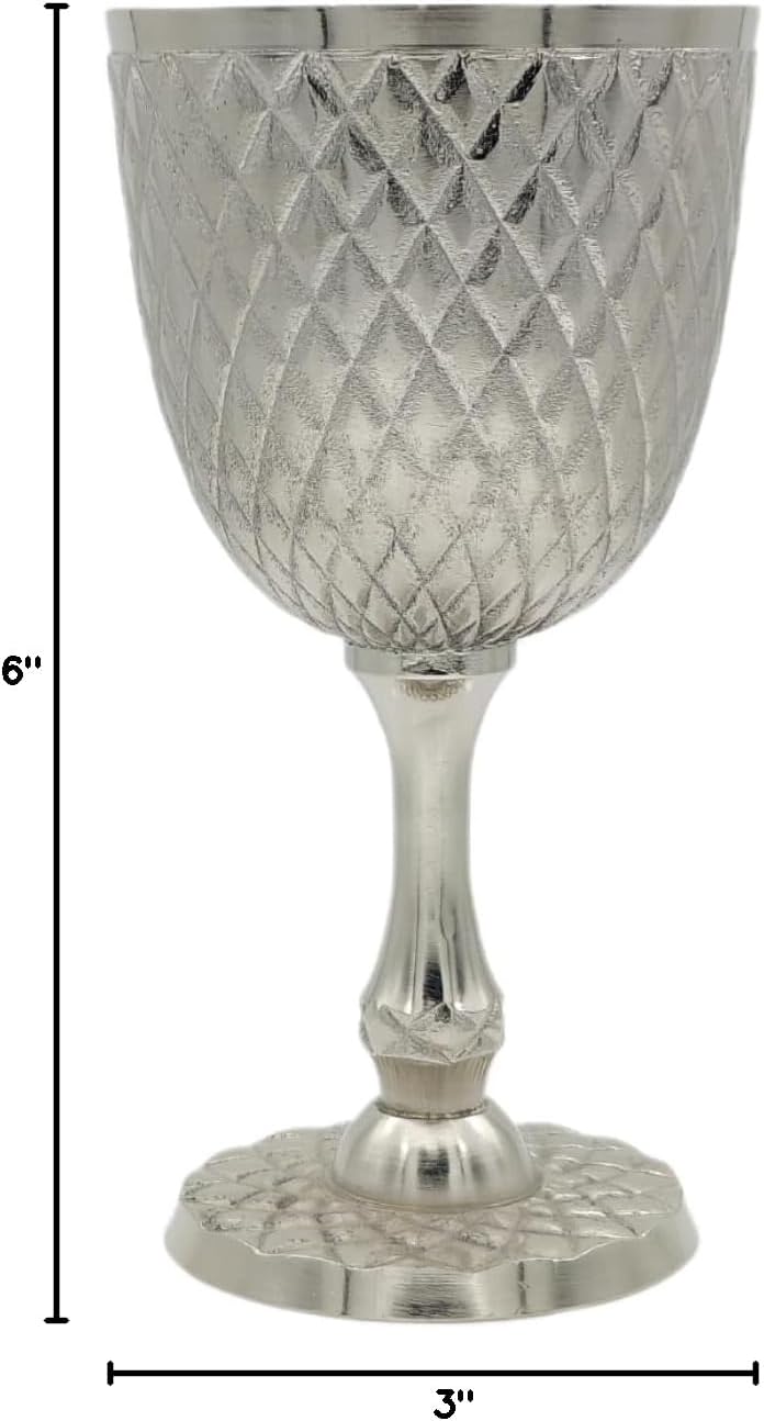 REPLICARTZUS Golden Brass Chalice Cup – Elegant Gold Goblet, Medieval Wine Goblet for Party Celebrations, Premium Chalice Goblets & Brass Glass for Timeless Decor 8.5 Oz, 7.5 Inch (Silver B)