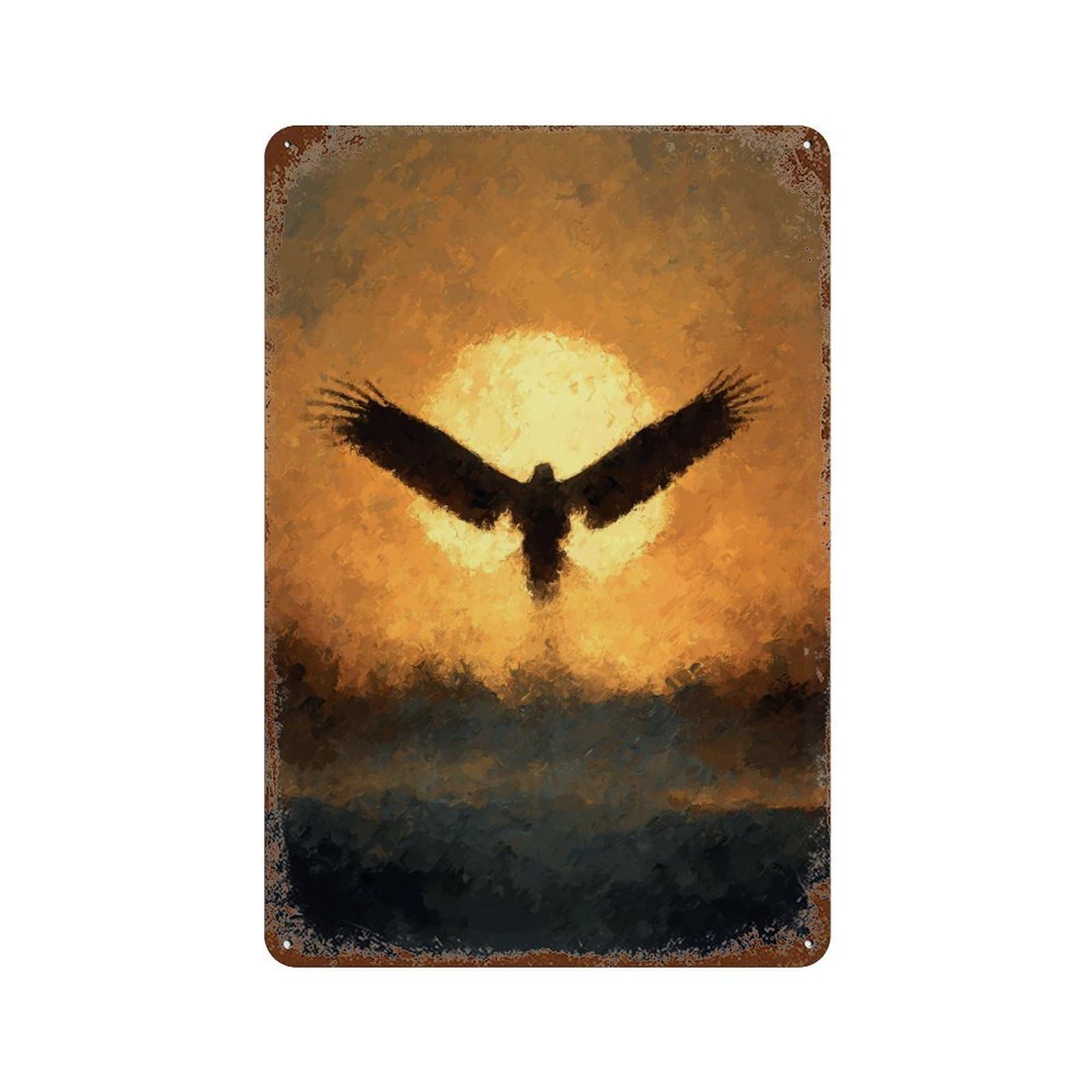 Eagle Sunset Painting Art Print 11.8"x7.9" Rust Effect Tin Sign, Vintage Wall Decor for Farmhouse, Kitchen And Entryway Decor