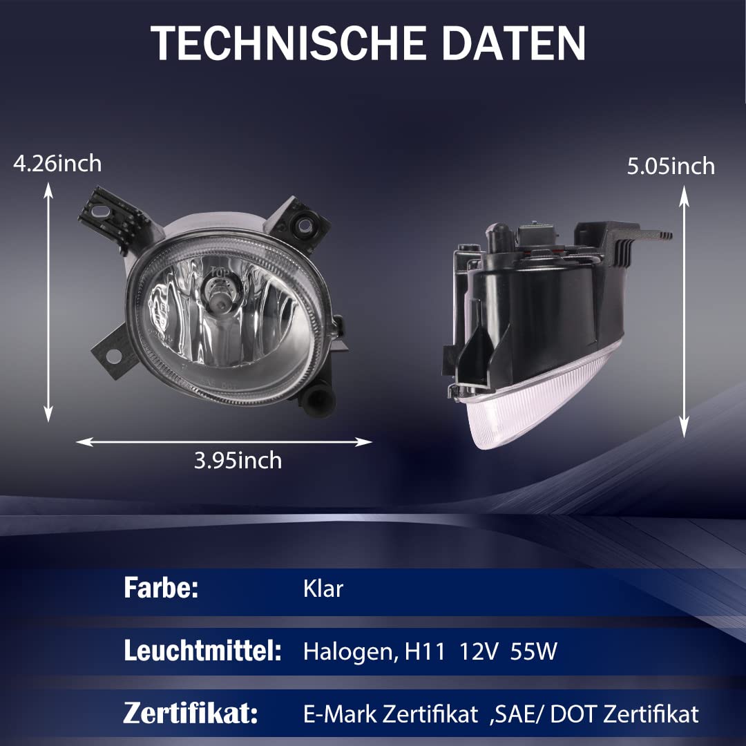 Nebelscheinwerfer für AUDI A3 (8P1/8PA) S-Line Stoßstange/S3 A3 Convertible (8P7) A4 (8EC/8ED) V-System A4 Convertible (8H7/8HE) S-Line Version, 1 Paar Fahrerseite und Beifahrerseite, H11,Glas klar