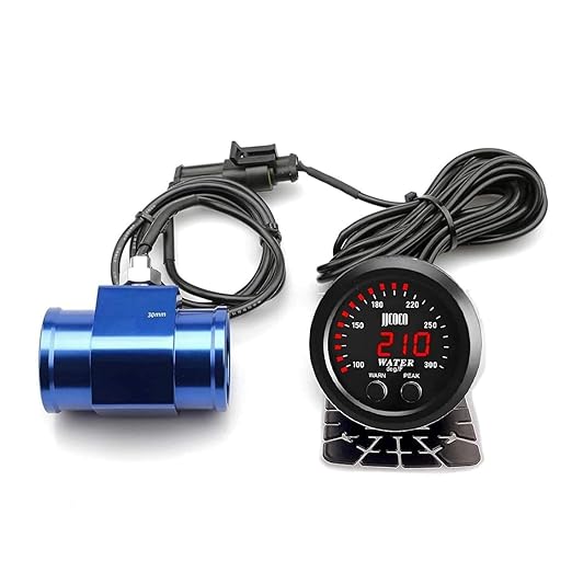 Universal 52mm Water Temperature Gauge with Alarm and 1/8 Npt Sensor Car Digital Meter Blue Display Temp 100-300F(38-150C)